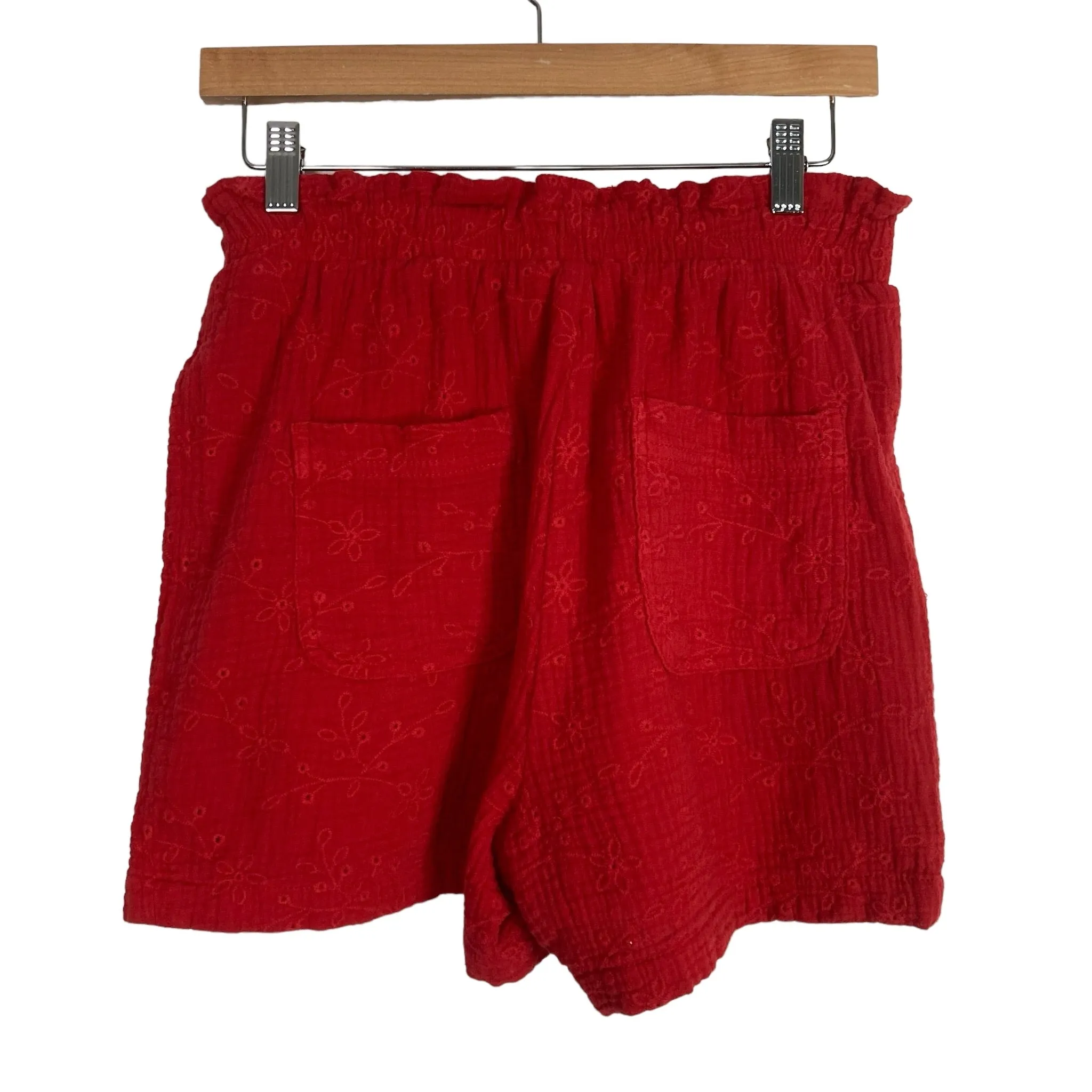 Knox Rose Red Eyelet Paperbag Waist with Front Tie Shorts- Size M