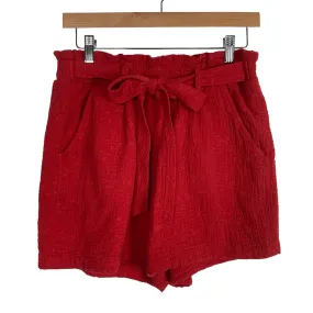 Knox Rose Red Eyelet Paperbag Waist with Front Tie Shorts- Size M