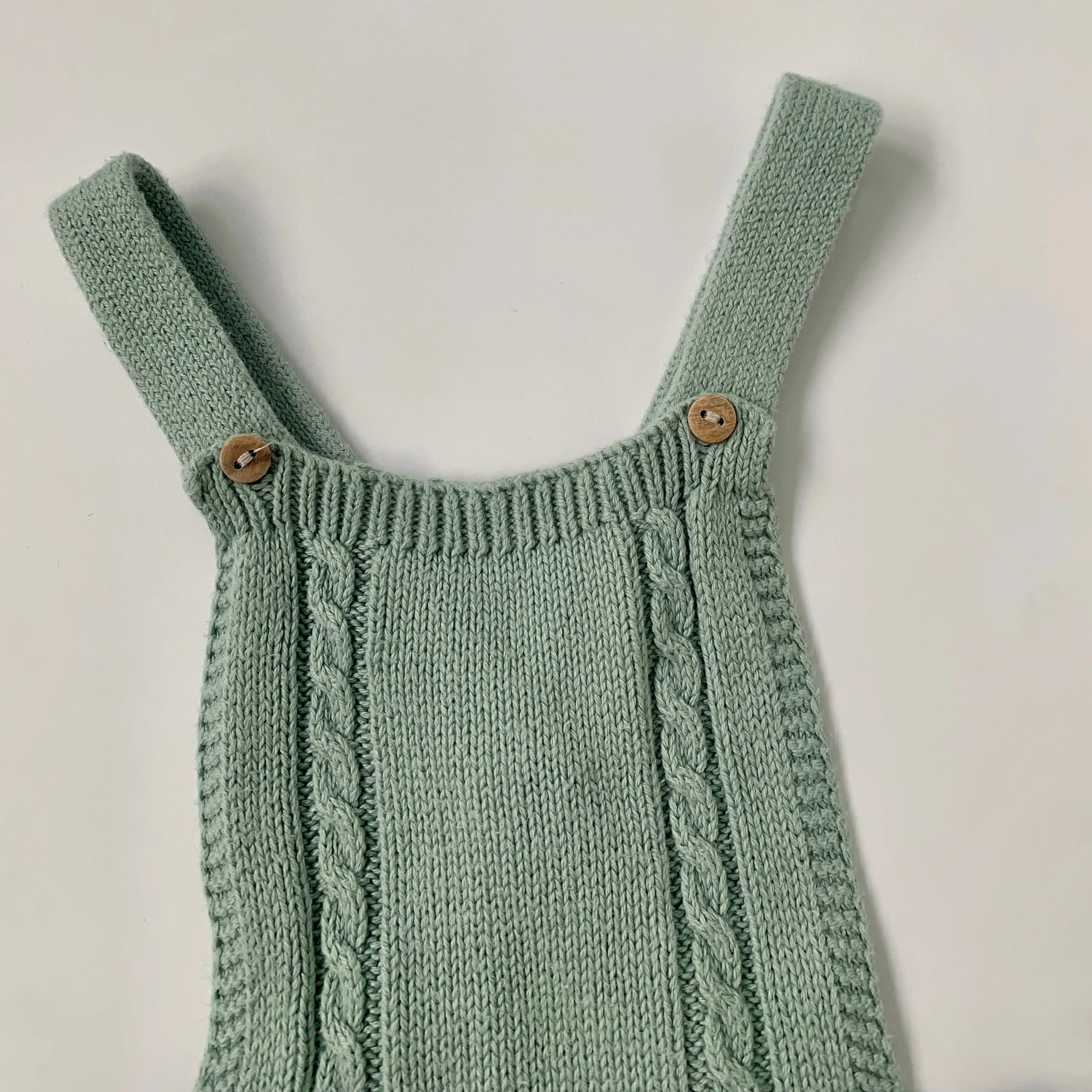 La Coqueta Celadon Knitted Romper: 3 Years