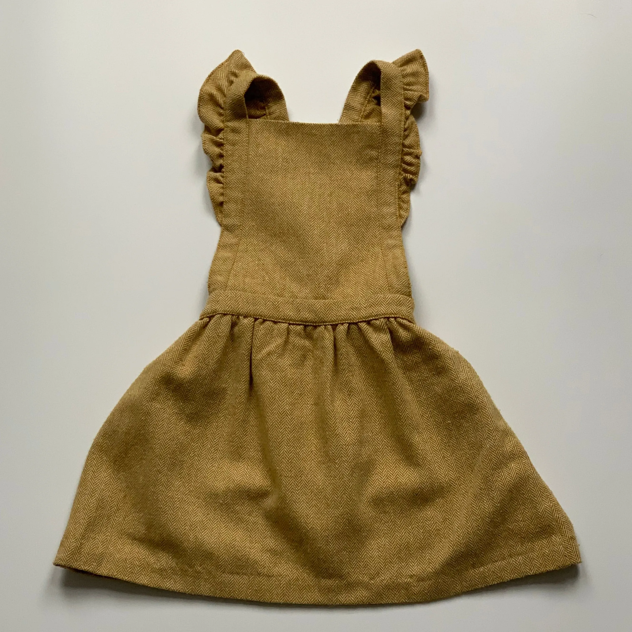 La Coqueta Mustard Pinafore Dress With Frill Straps: 4 Years