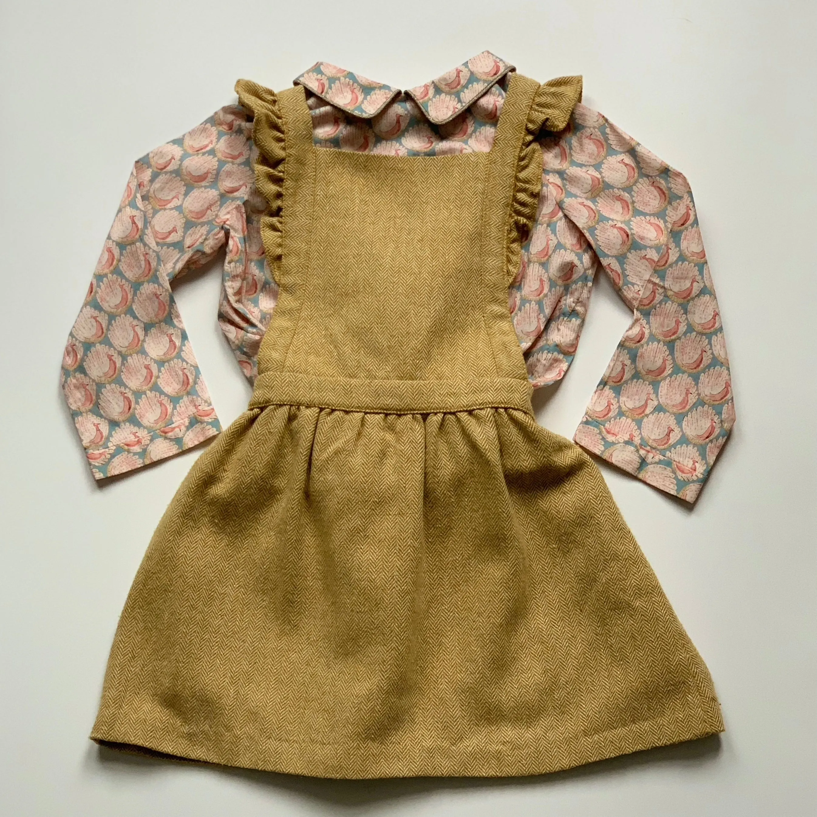 La Coqueta Mustard Pinafore Dress With Frill Straps: 4 Years