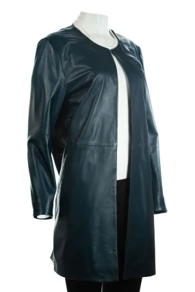 Ladies 3/4 Mid Length Collarless Leather Coat: Vittoria