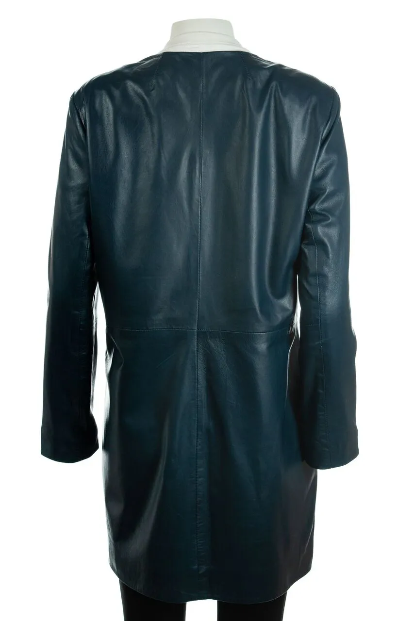 Ladies 3/4 Mid Length Collarless Leather Coat: Vittoria