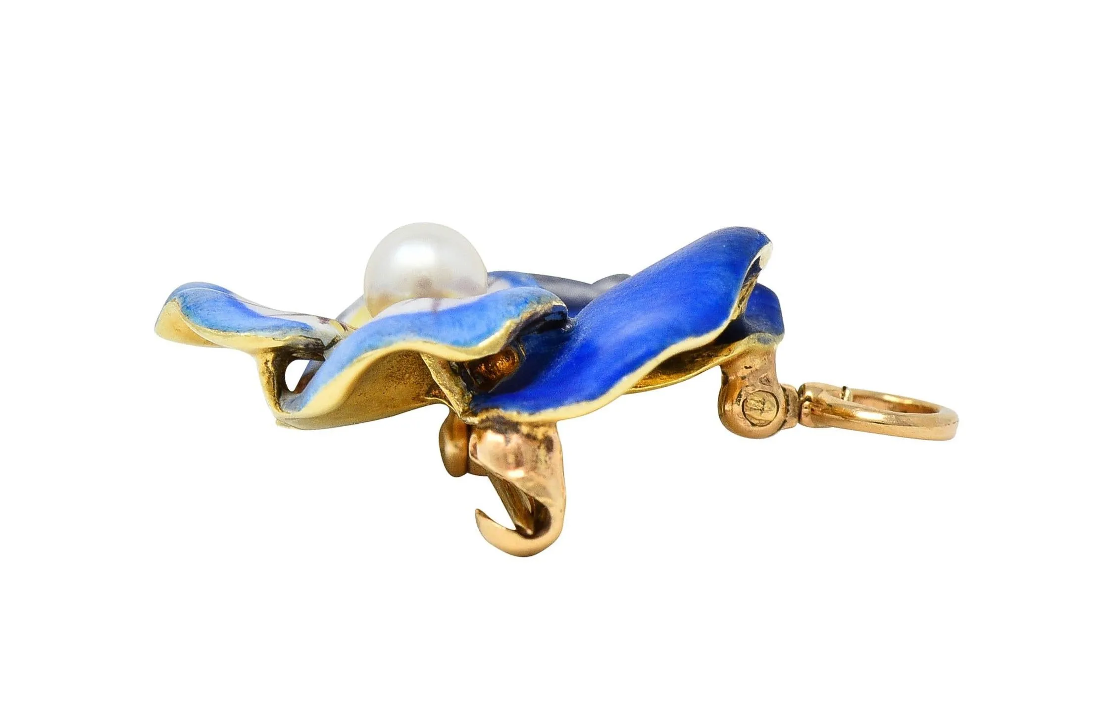 Larter & Son Art Nouveau Enamel Pearl 14 Karat Gold Antique Pansy Flower Pendant Brooch