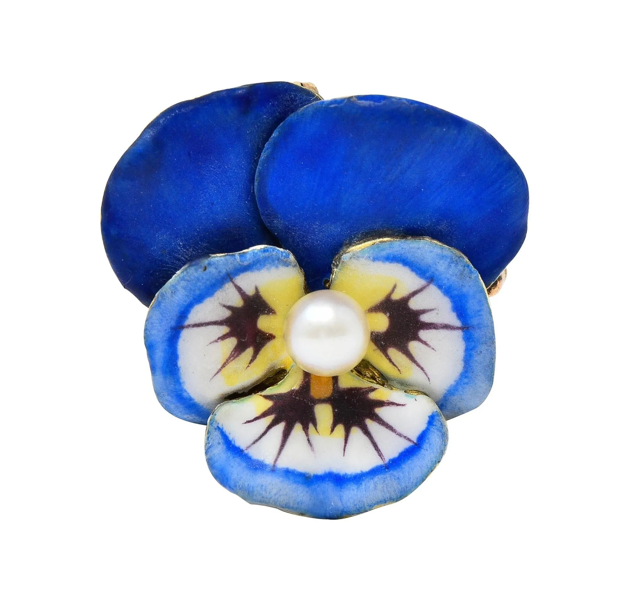 Larter & Son Art Nouveau Enamel Pearl 14 Karat Gold Antique Pansy Flower Pendant Brooch