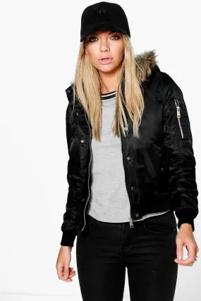 Leah Faux Fur Hood Crop Bomber Jacket