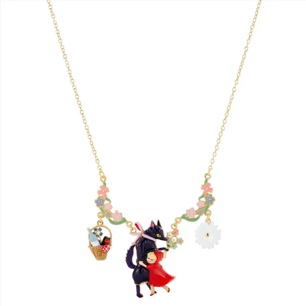 Les Nereides Flower design with wolf and little riding hood Necklace