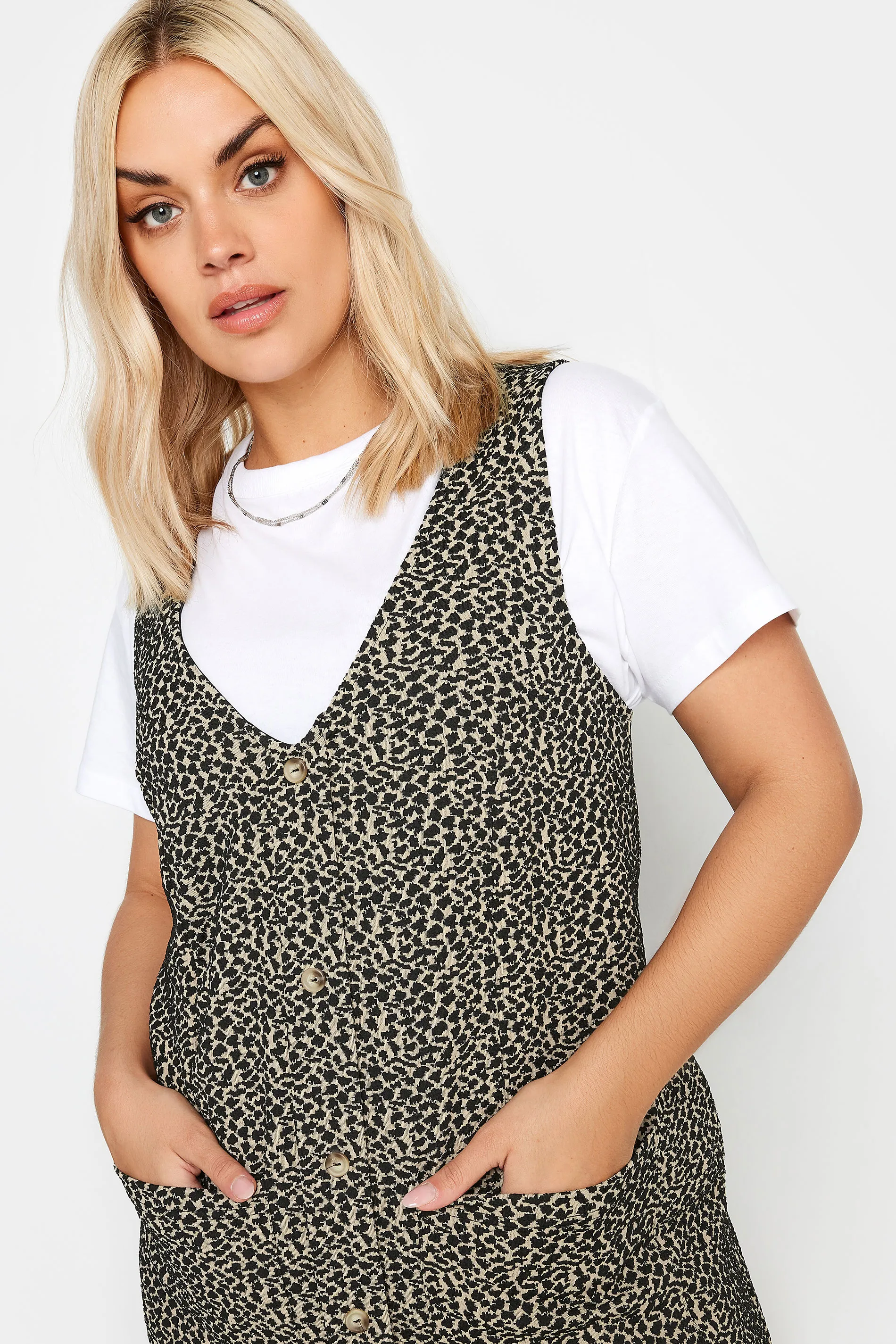 LIMITED COLLECTION Curve Grey Animal Print A-Line Pinafore Dress