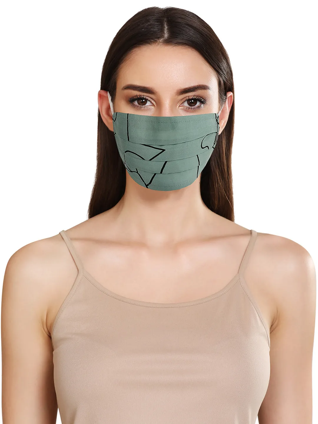 Line Print Layered Face Mask With Front Pleats