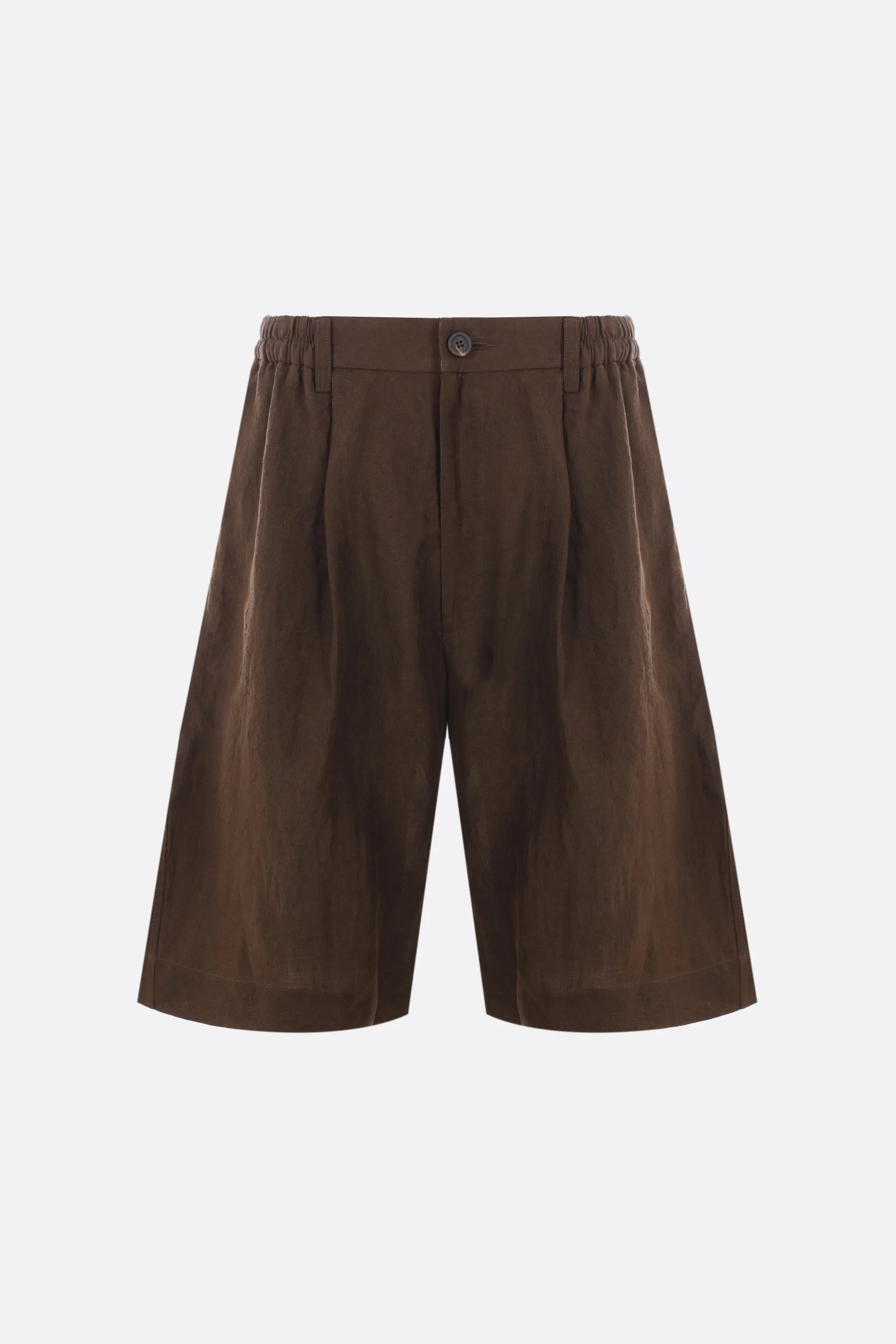 linen shorts with overlay panel