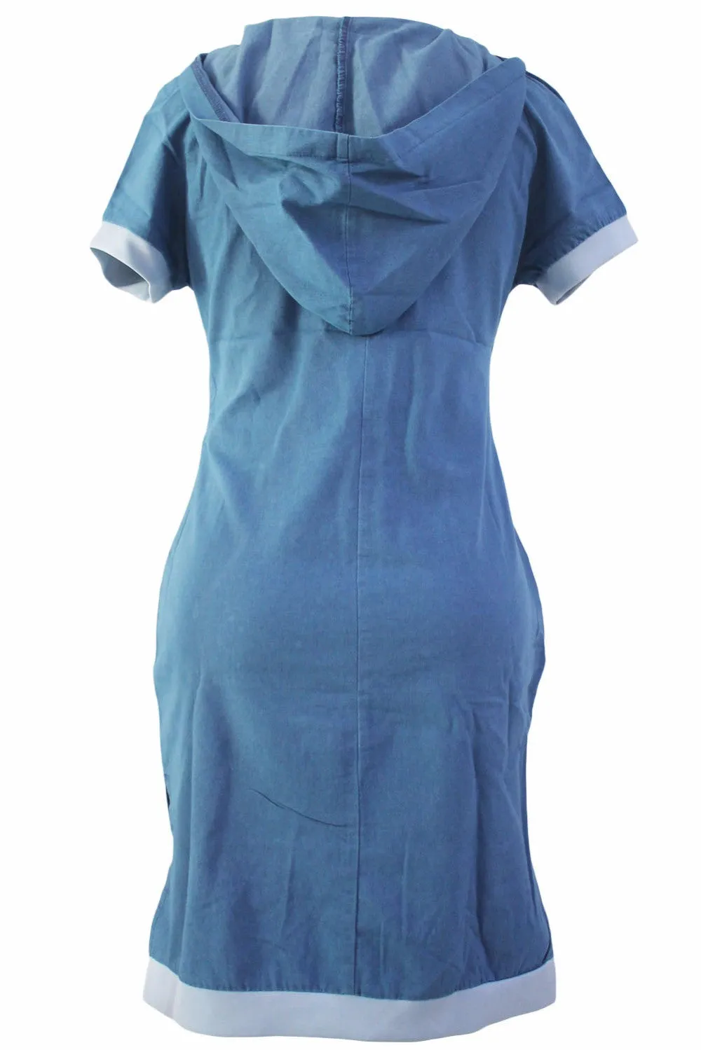 Long Front Back Short Denim Dress With Pocket And Hooded Short Sleeve  Mini Dress Sexy Club Wear SM6