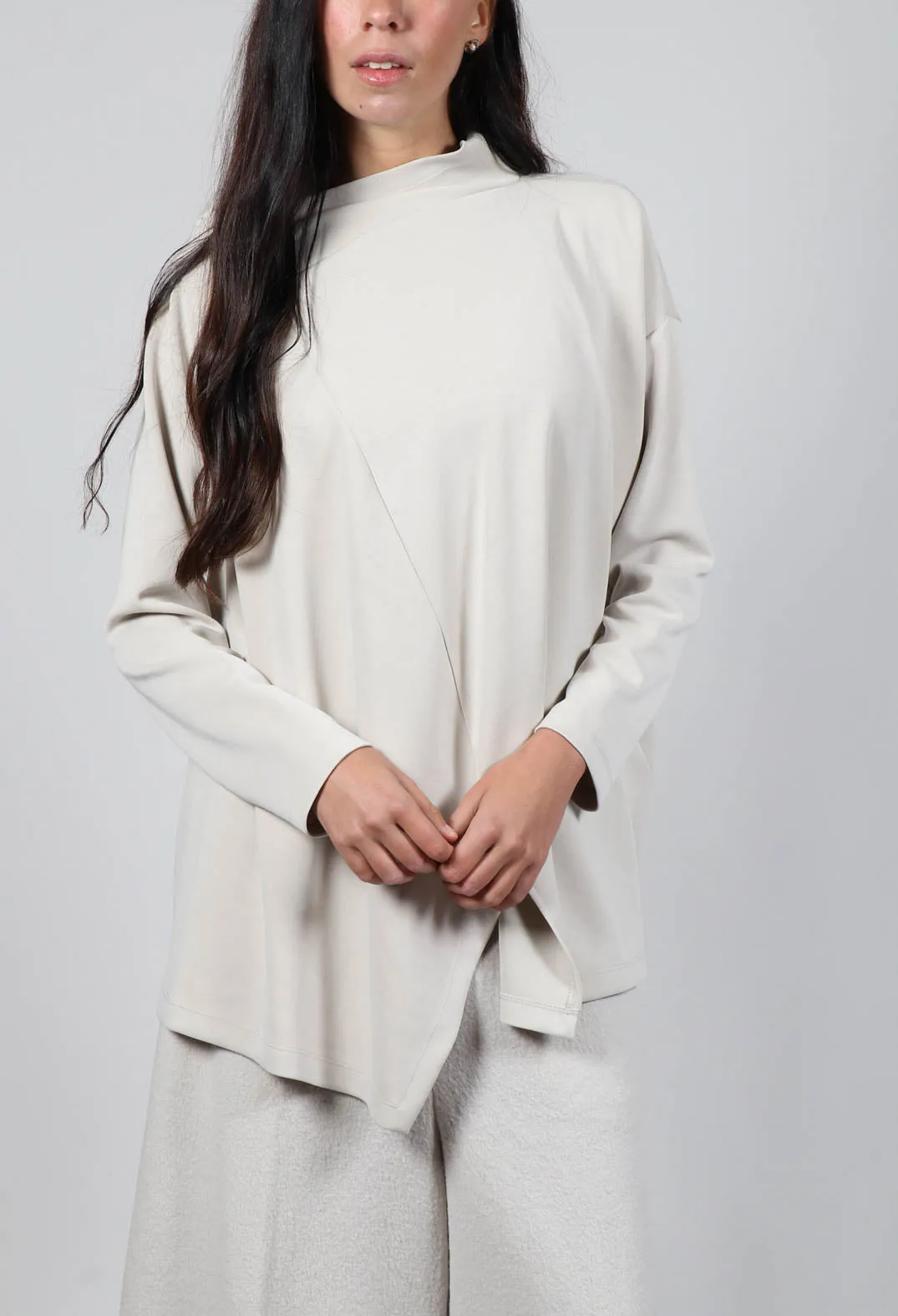 Long Sleeve Top with Front Split in Off White