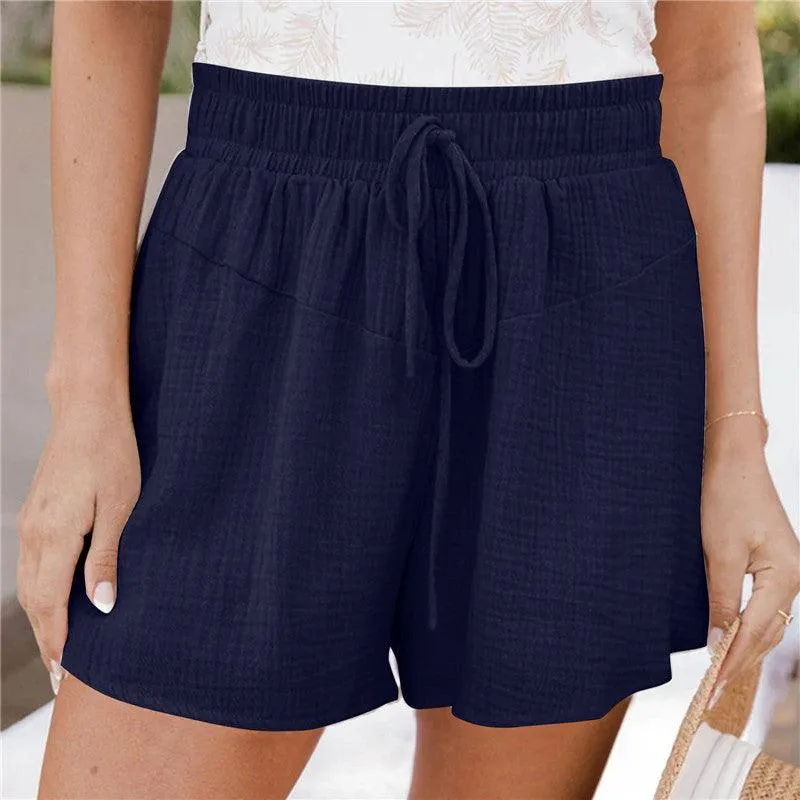 Loose Double Wrinkled Casual Shorts Wide Leg Pants