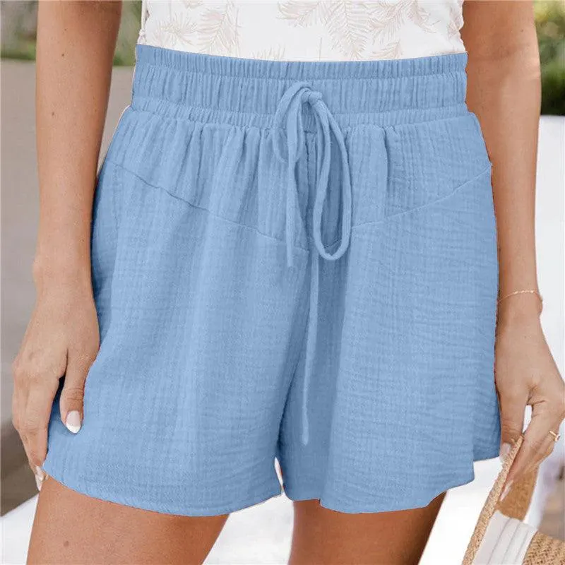 Loose Double Wrinkled Casual Shorts Wide Leg Pants