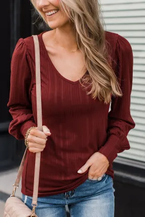 Majestic Memories Ribbed Knit Top- Maroon