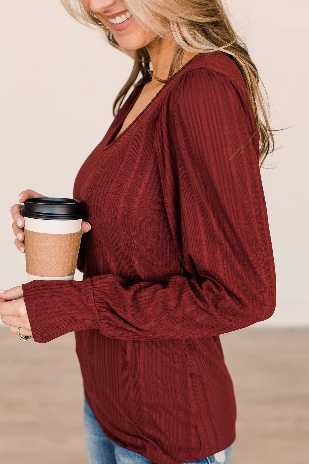 Majestic Memories Ribbed Knit Top- Maroon