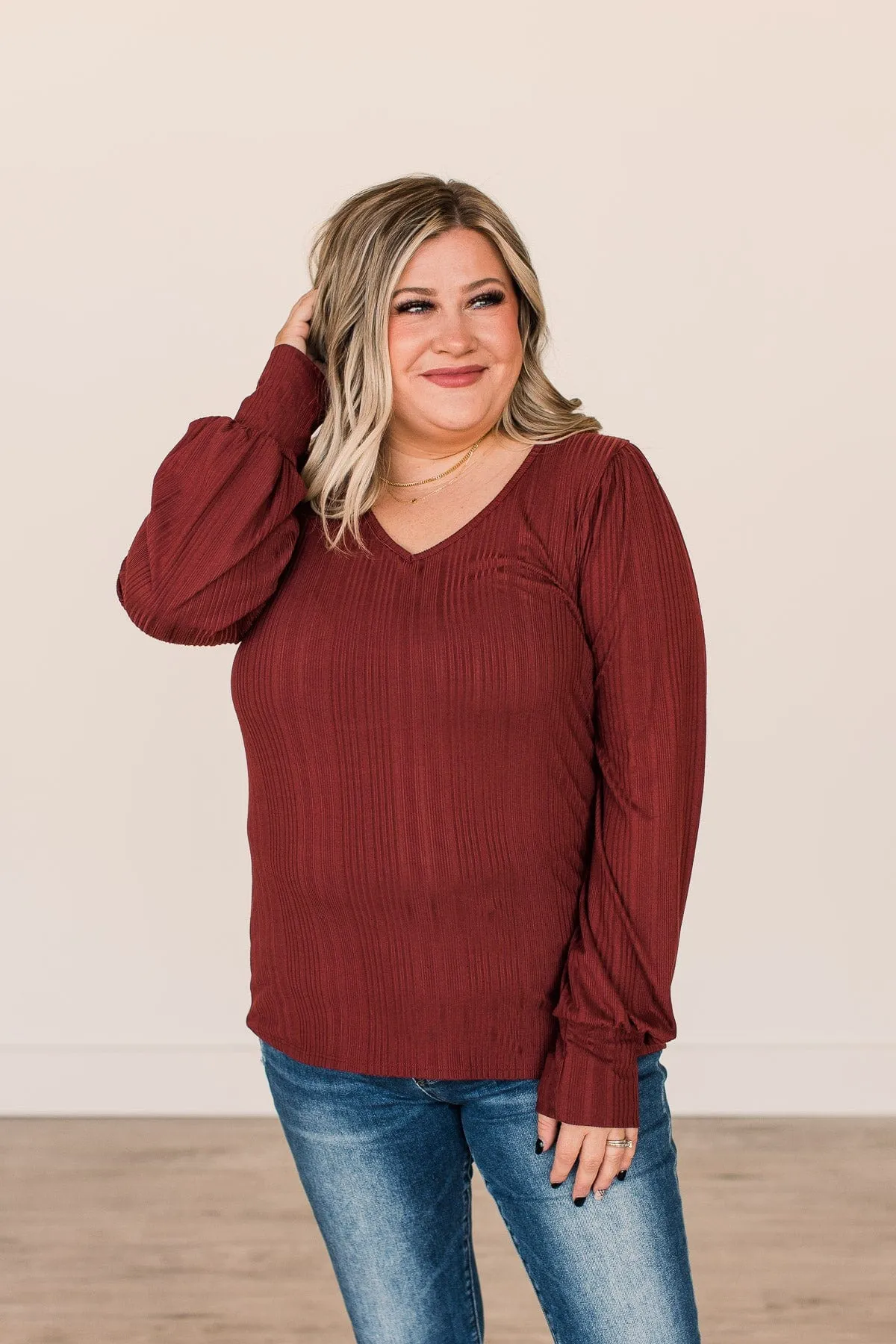 Majestic Memories Ribbed Knit Top- Maroon