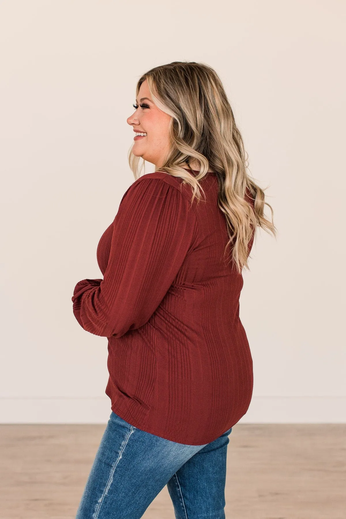 Majestic Memories Ribbed Knit Top- Maroon