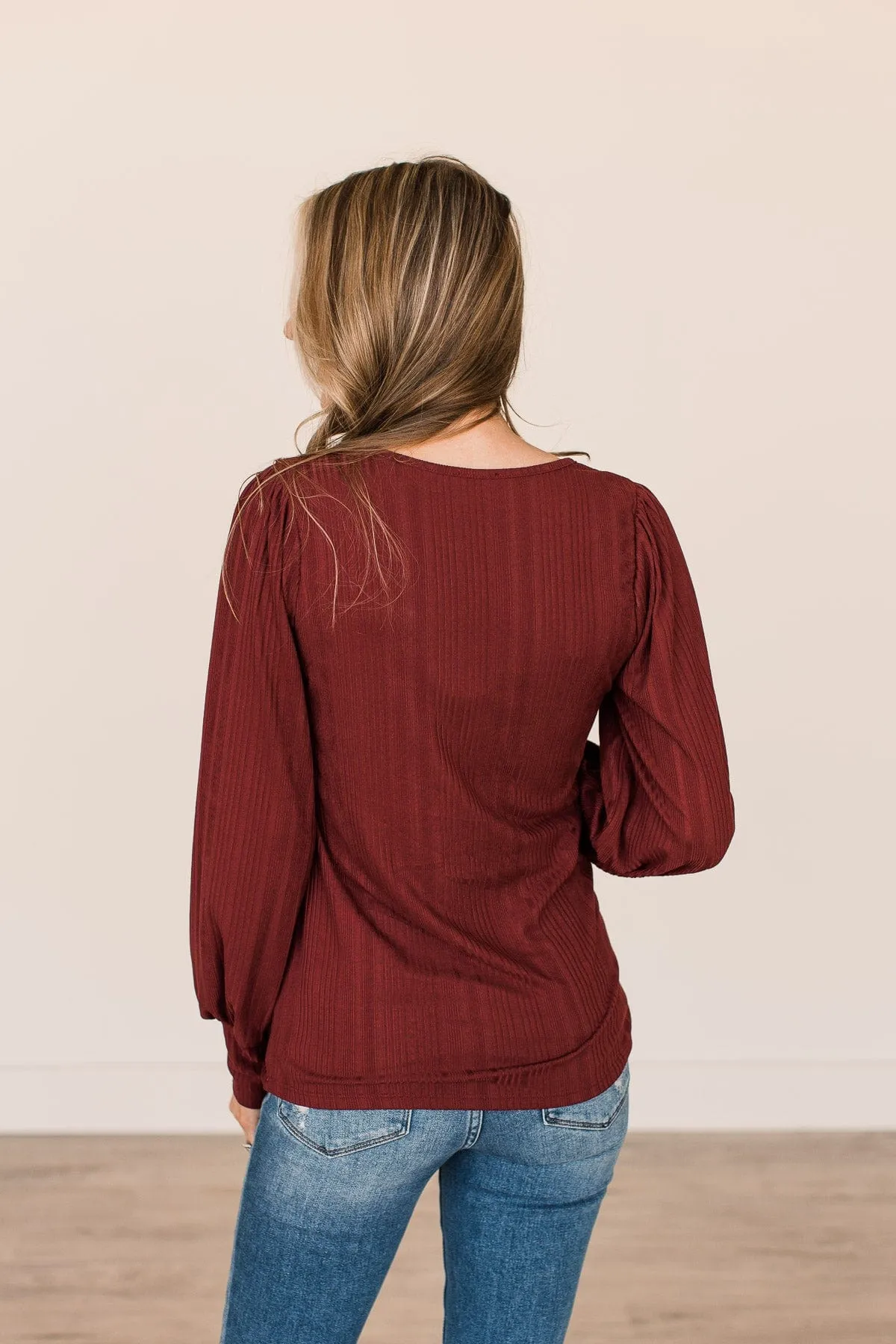 Majestic Memories Ribbed Knit Top- Maroon