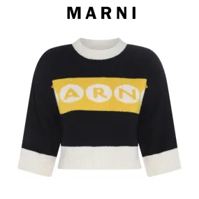 MARNI  |Crew Neck Casual Style Wool Cropped Logo V-neck & Crew neck