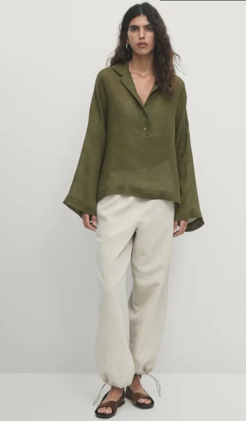 Massimo Dutti  |Casual Style Linen Long Sleeves Plain Elegant Style