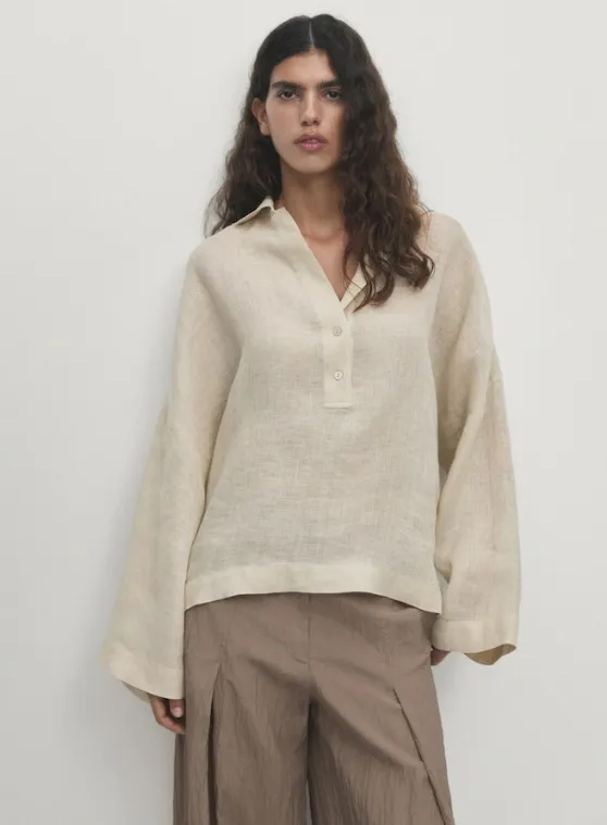 Massimo Dutti  |Casual Style Linen Long Sleeves Plain Elegant Style