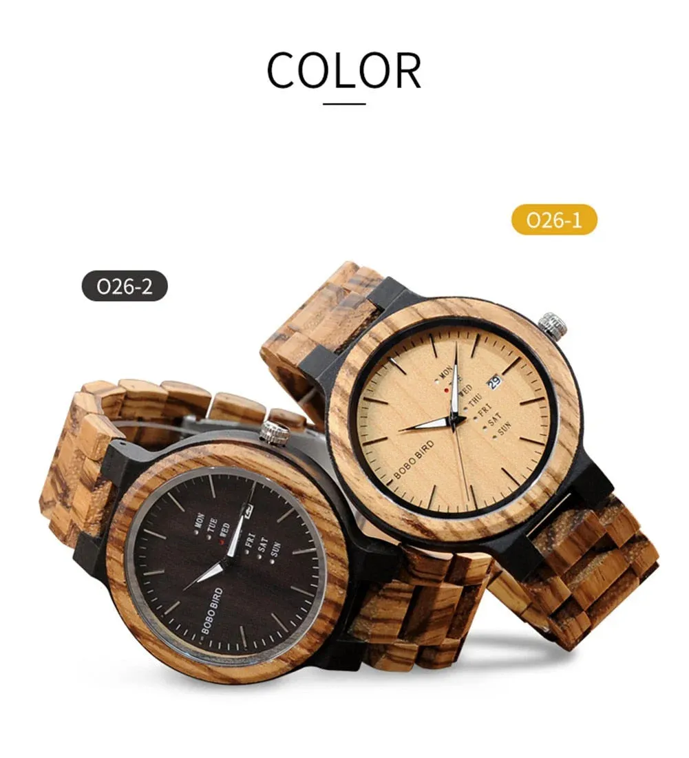 Men's Casual Style Quartz Movement Date Display Wooden Wristwatch