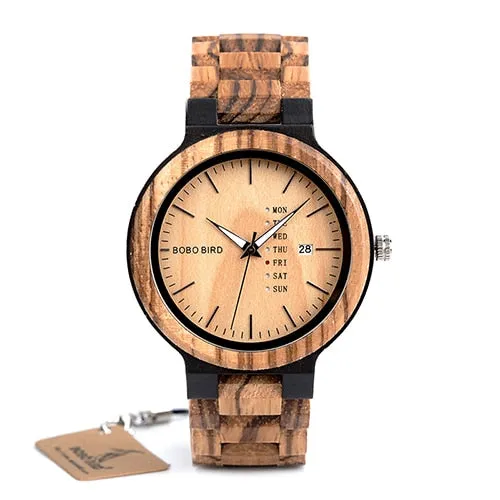 Men's Casual Style Quartz Movement Date Display Wooden Wristwatch