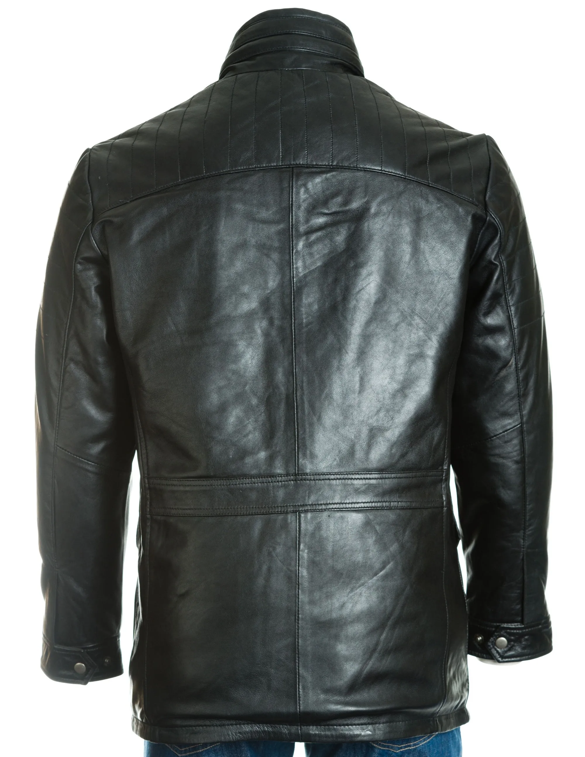 Men's Dark Brown Leather Coat With Shoulder Panel Stitch Detail: Enrico