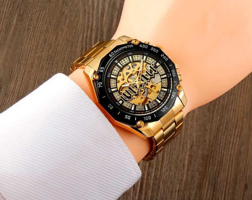 Men's Luxury Casual Golden Skeleton Automatic Mechanical Wristwatch