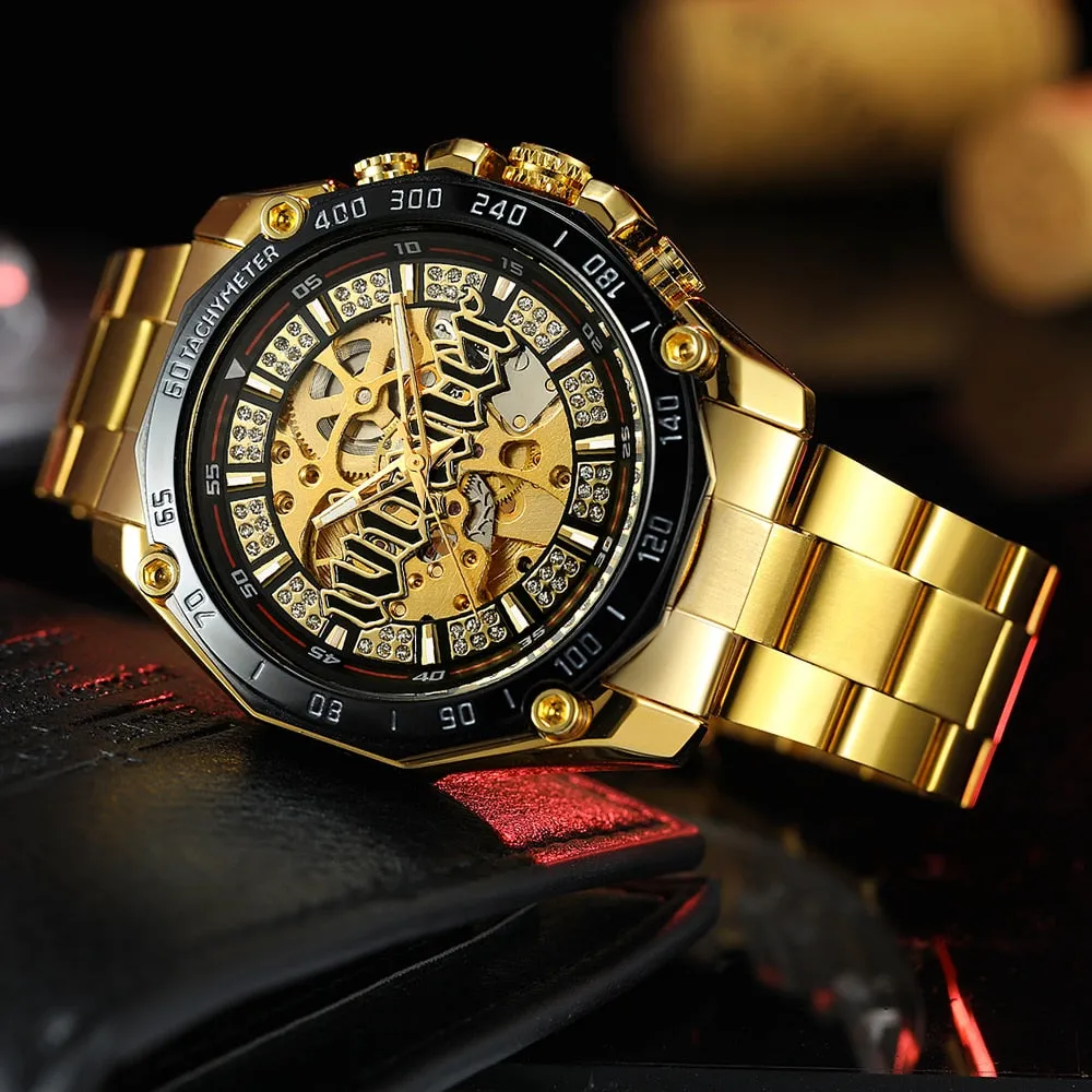 Men's Luxury Casual Golden Skeleton Automatic Mechanical Wristwatch