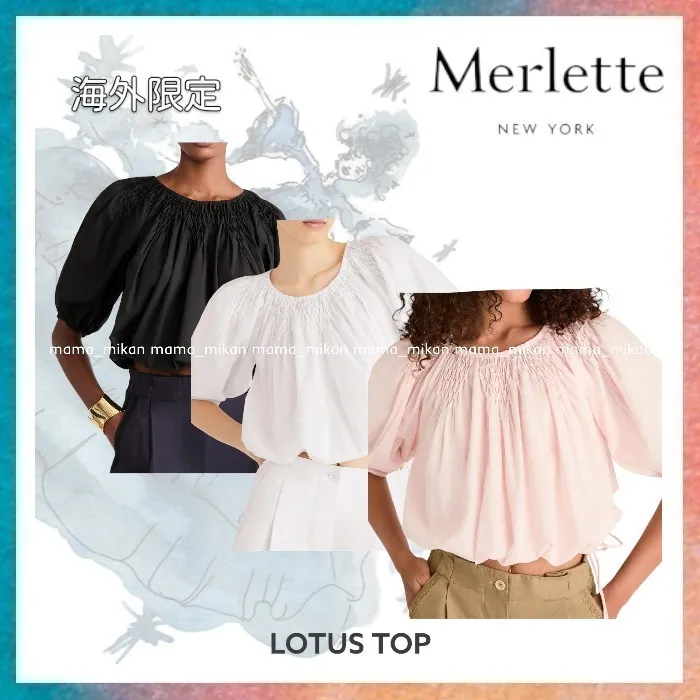 merlette  |Casual Style Plain Cotton Short Sleeves Puff Sleeves