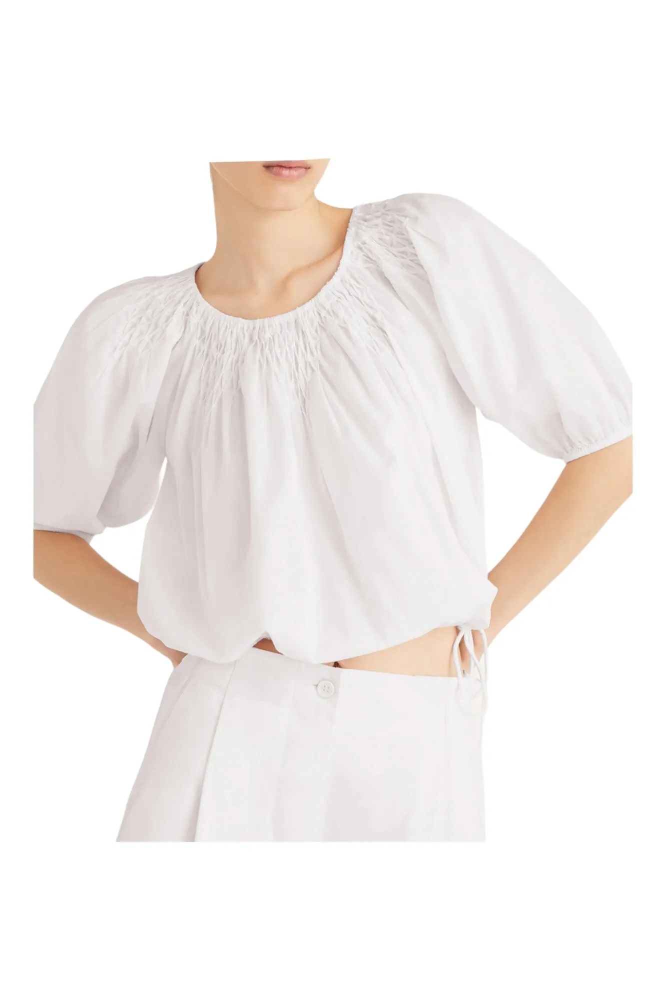 merlette  |Casual Style Plain Cotton Short Sleeves Puff Sleeves