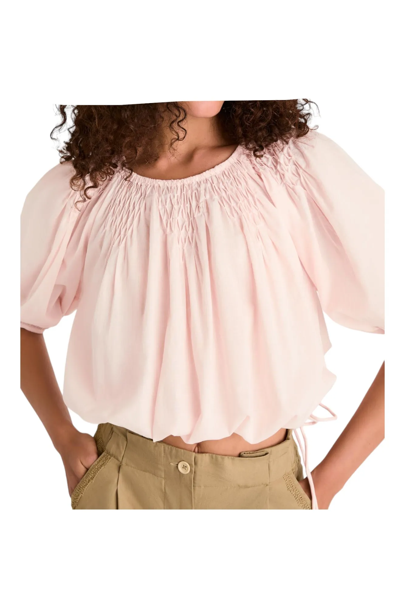 merlette  |Casual Style Plain Cotton Short Sleeves Puff Sleeves