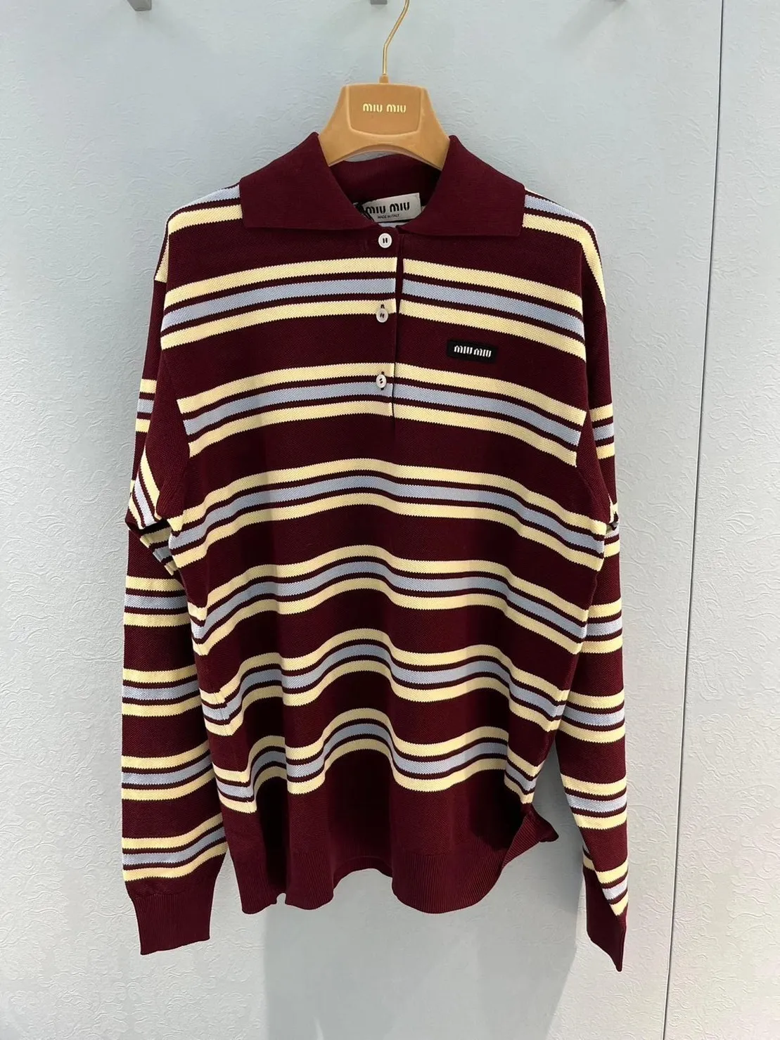 MiuMiu  |Stripes Casual Style Silk Long Sleeves Cotton Logo