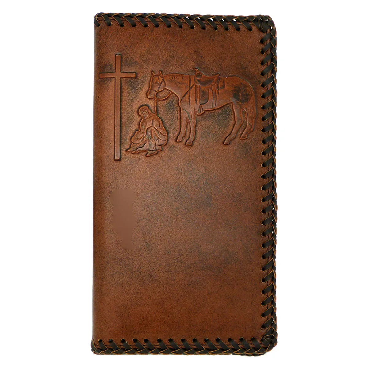 Nocona Western Mens Wallet Bi-Fold Pass Case Praying Cowboy Leather Brown Laced N5413908