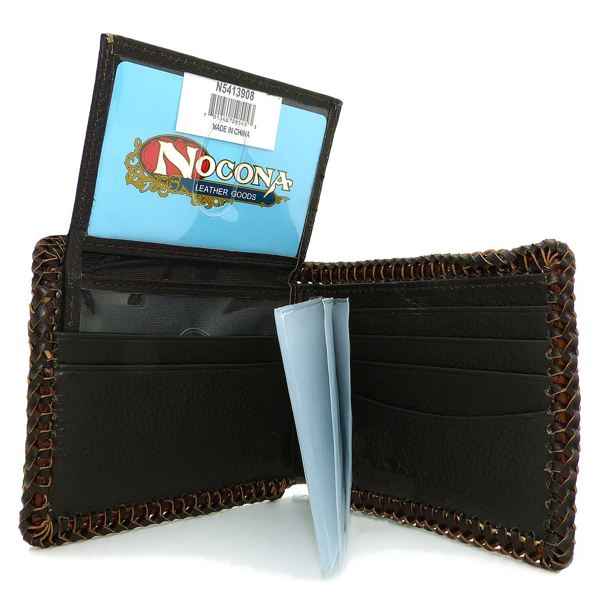 Nocona Western Mens Wallet Bi-Fold Pass Case Praying Cowboy Leather Brown Laced N5413908