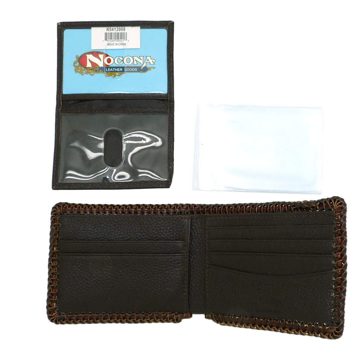 Nocona Western Mens Wallet Bi-Fold Pass Case Praying Cowboy Leather Brown Laced N5413908