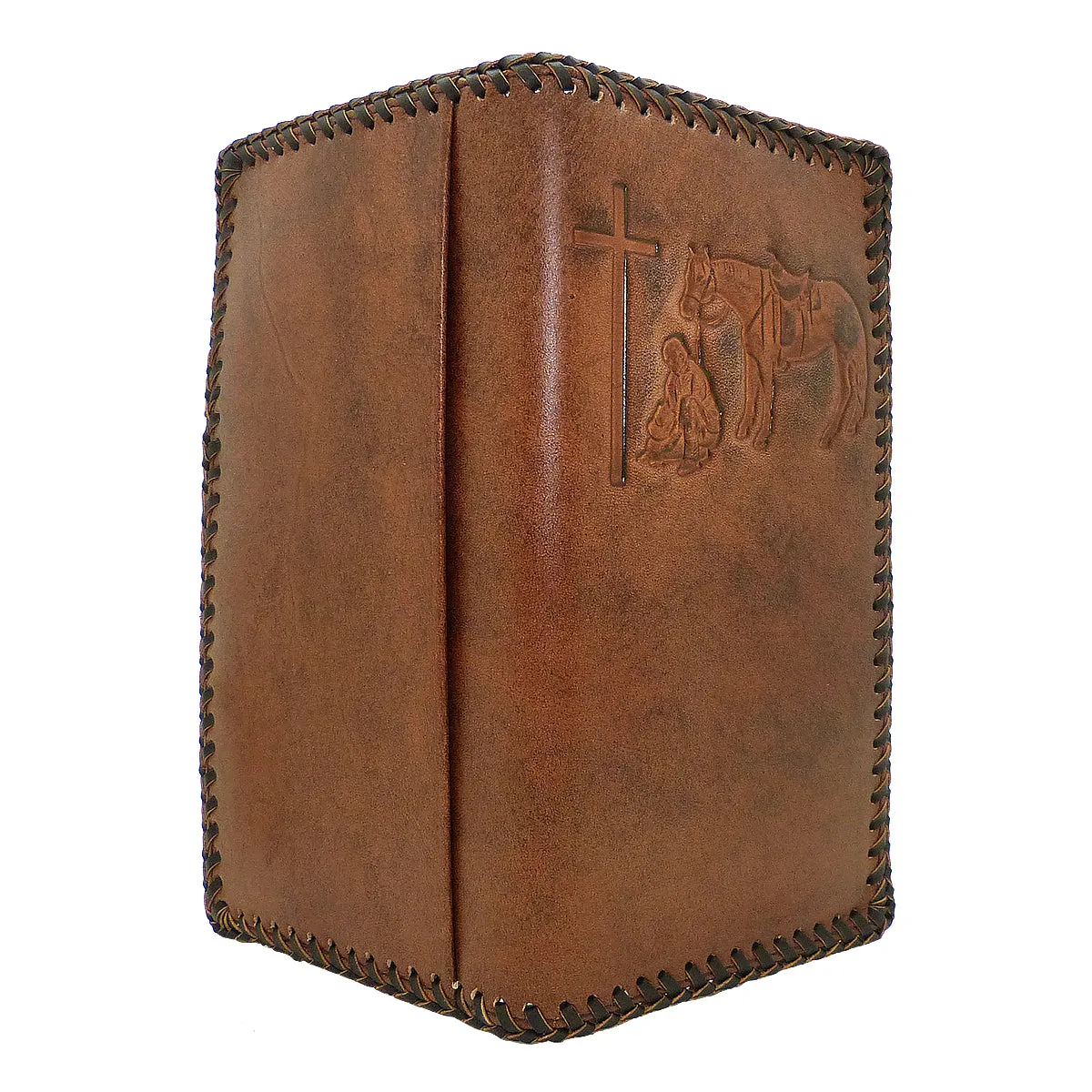 Nocona Western Mens Wallet Checkbook Cover Rodeo Praying Cowboy Leather Brown Laced