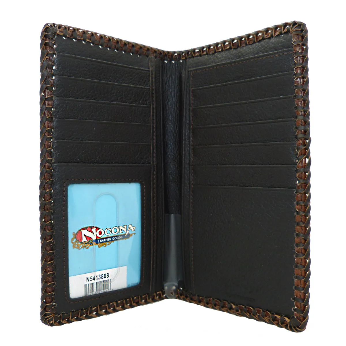 Nocona Western Mens Wallet Checkbook Cover Rodeo Praying Cowboy Leather Brown Laced