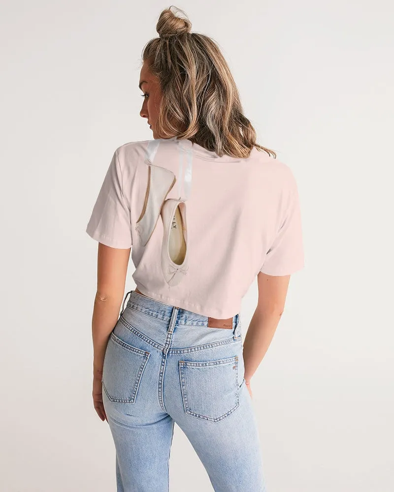 NOT WITHOUT MY DOLLY BALLERINAS WITH DOLLYPINK BALLERINAS Women's Twist-Front Cropped Tee