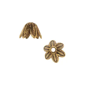 Nunn Design Bead Caps, 7mm Leaf Design, Antiqued Gold (4 Pieces)