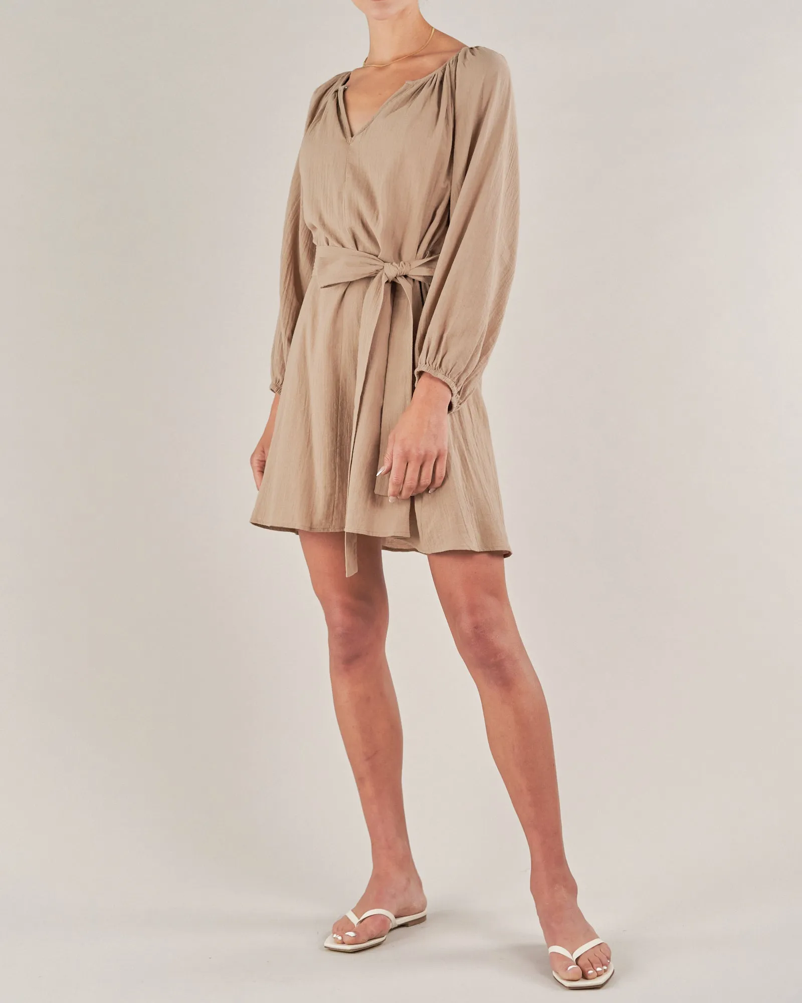 Panama Linen Cotton Gauze Mini Dress - Taupe