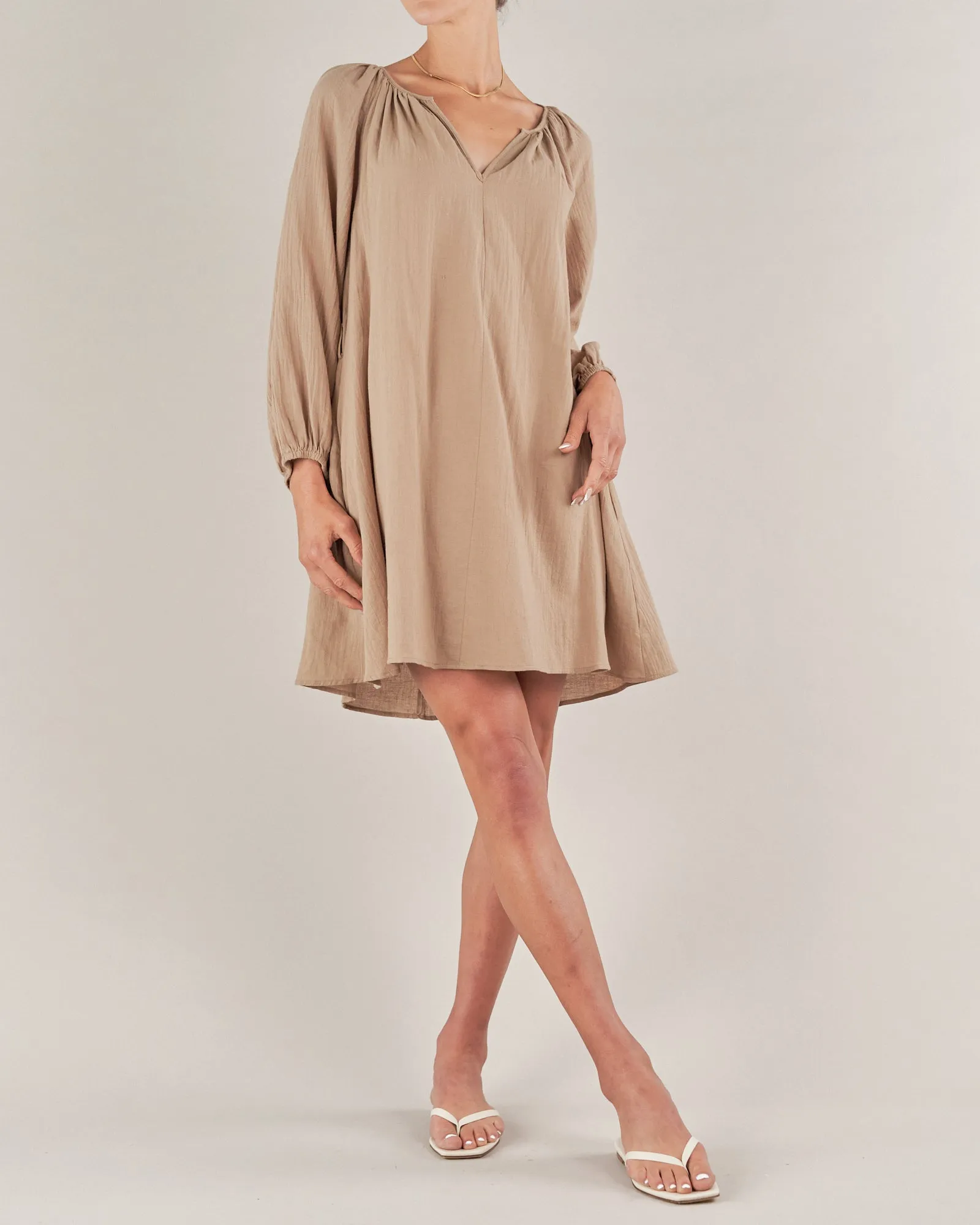 Panama Linen Cotton Gauze Mini Dress - Taupe