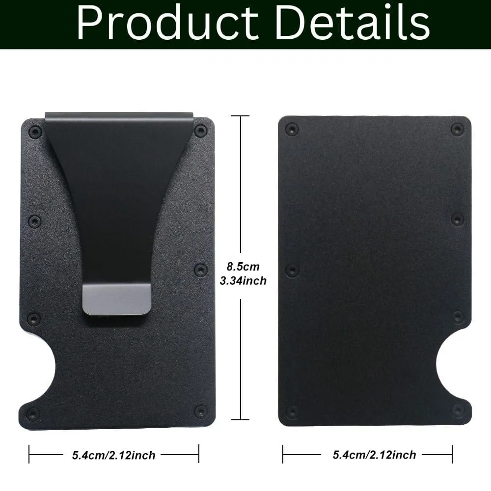 Personalized Black Aluminum Card Holder & money clip - RFID technology.