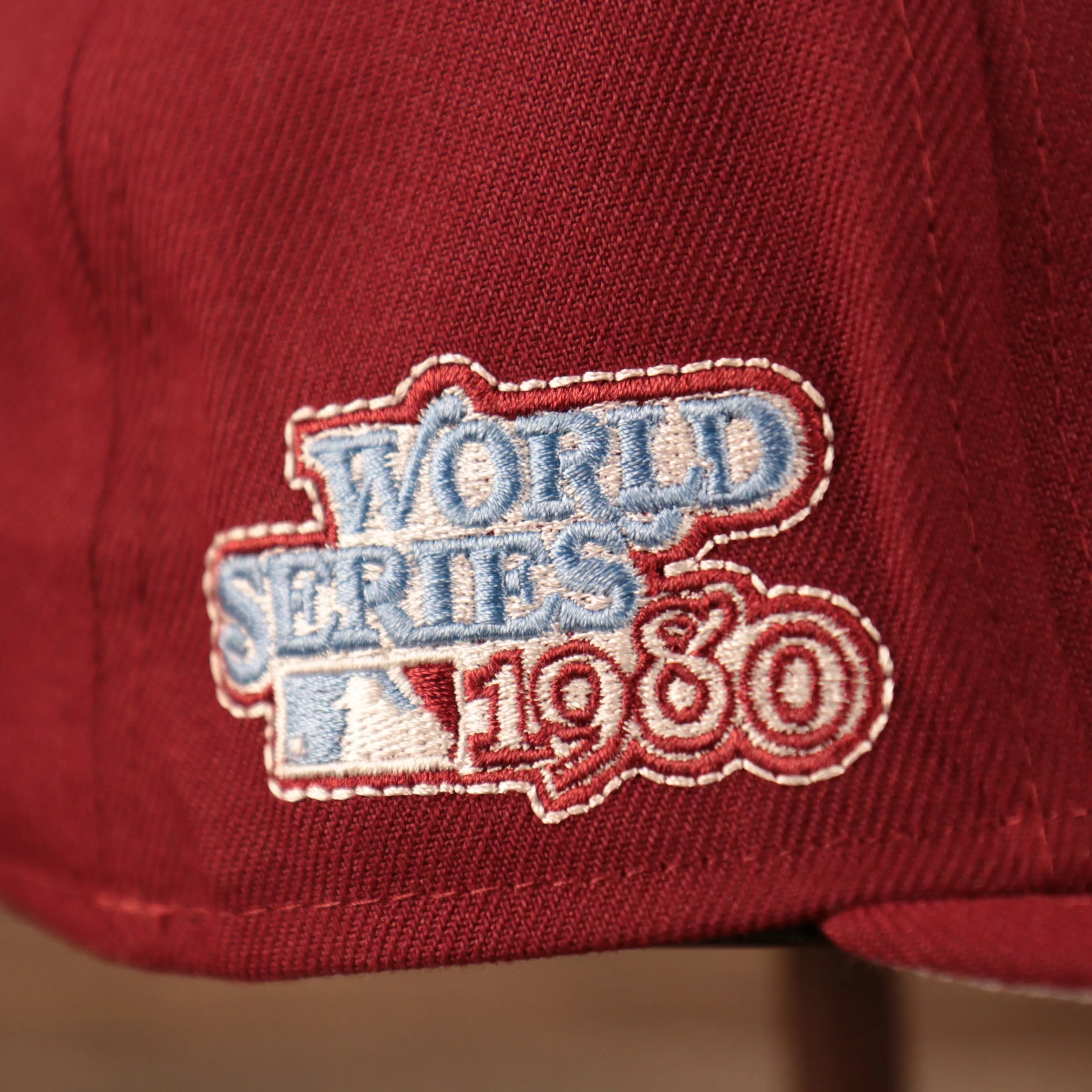 Philadelphia Phillies Retro 1980 World Series All Over Patch Fitted Grey Bottom Cap | Maroon