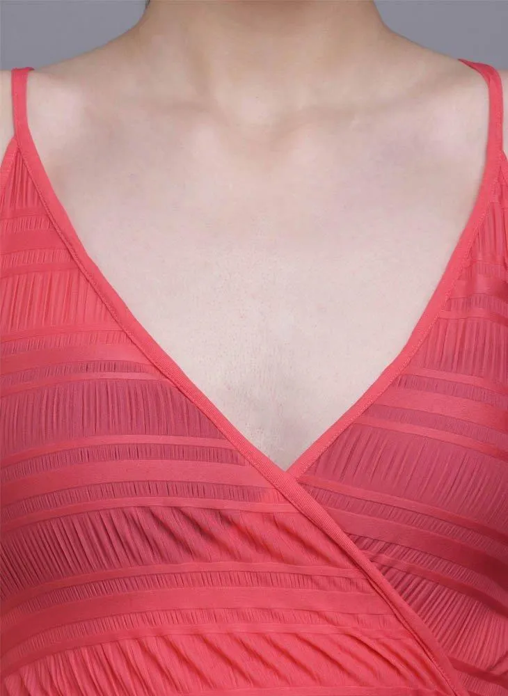 Pink V-Neck Strappy Bodysuit with Front Overlap