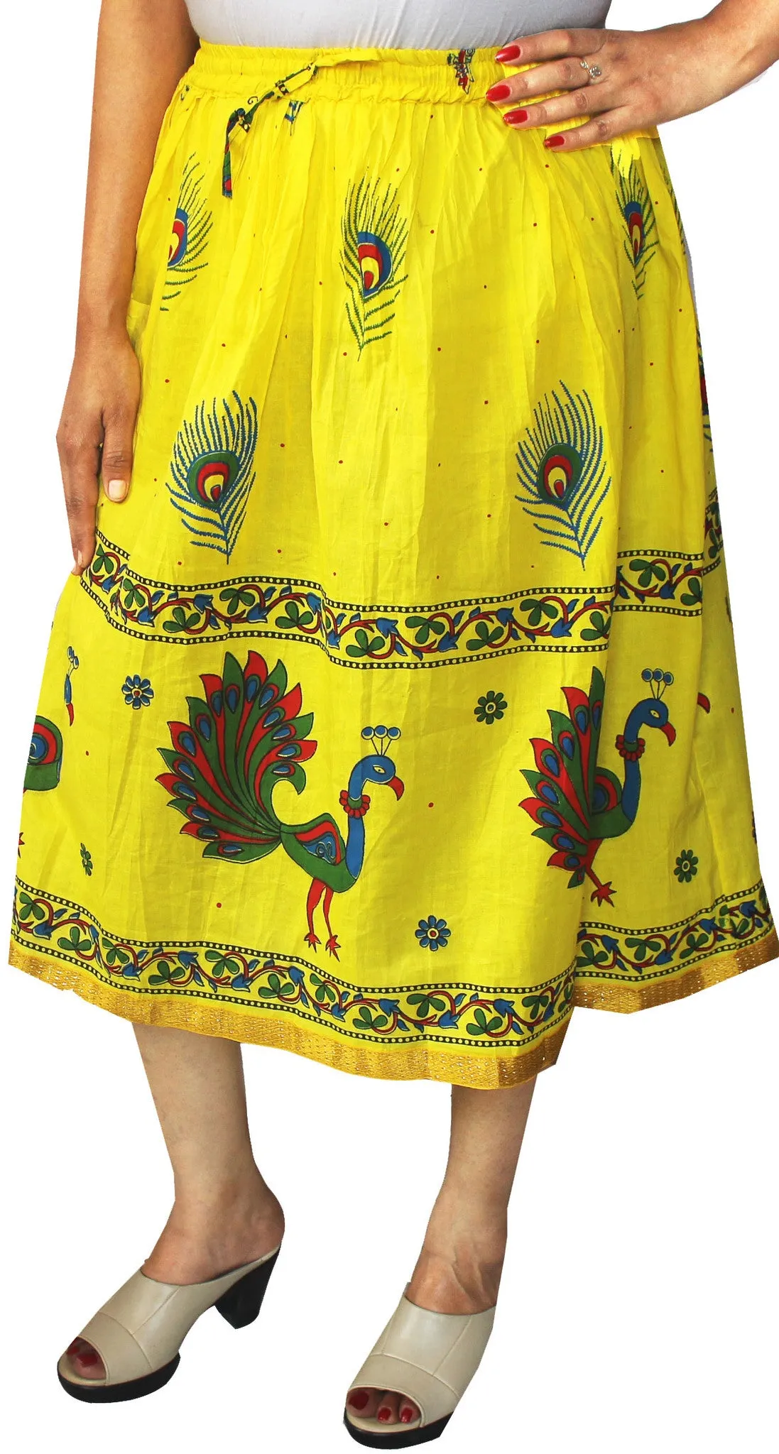 Printed Cotton Women Long Skirt India Clothes (Yellow)