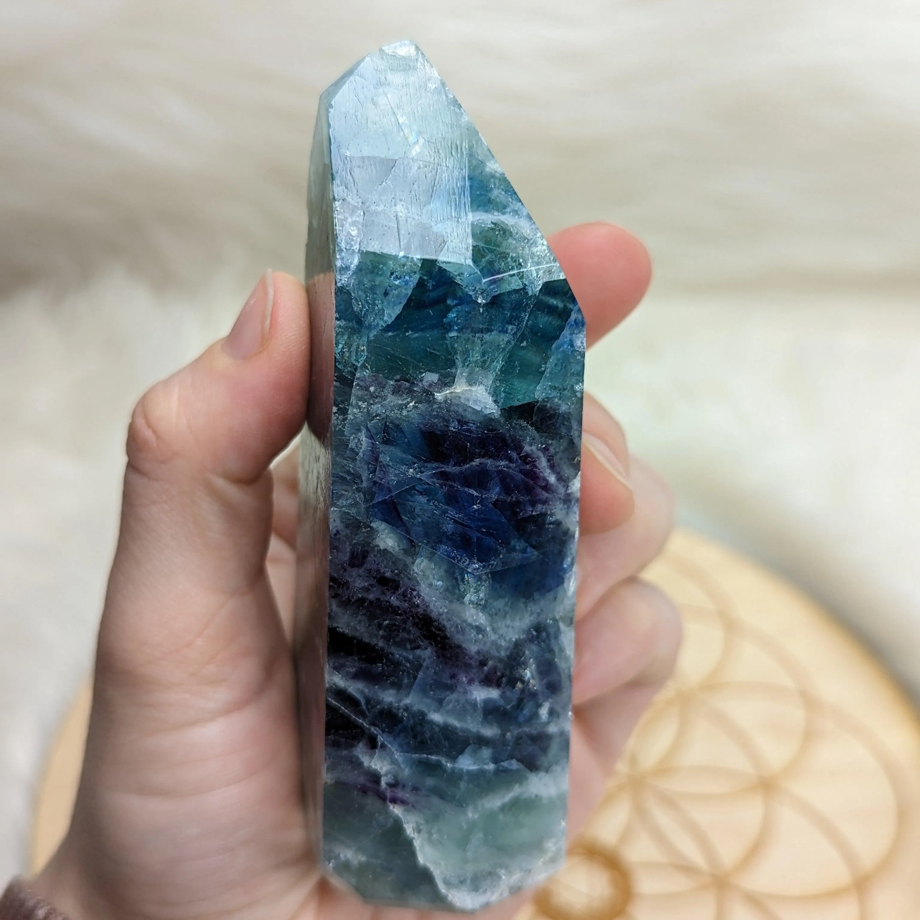 Rainbow Flourite Obelisk Carving ~ Stunning Bright Colors!