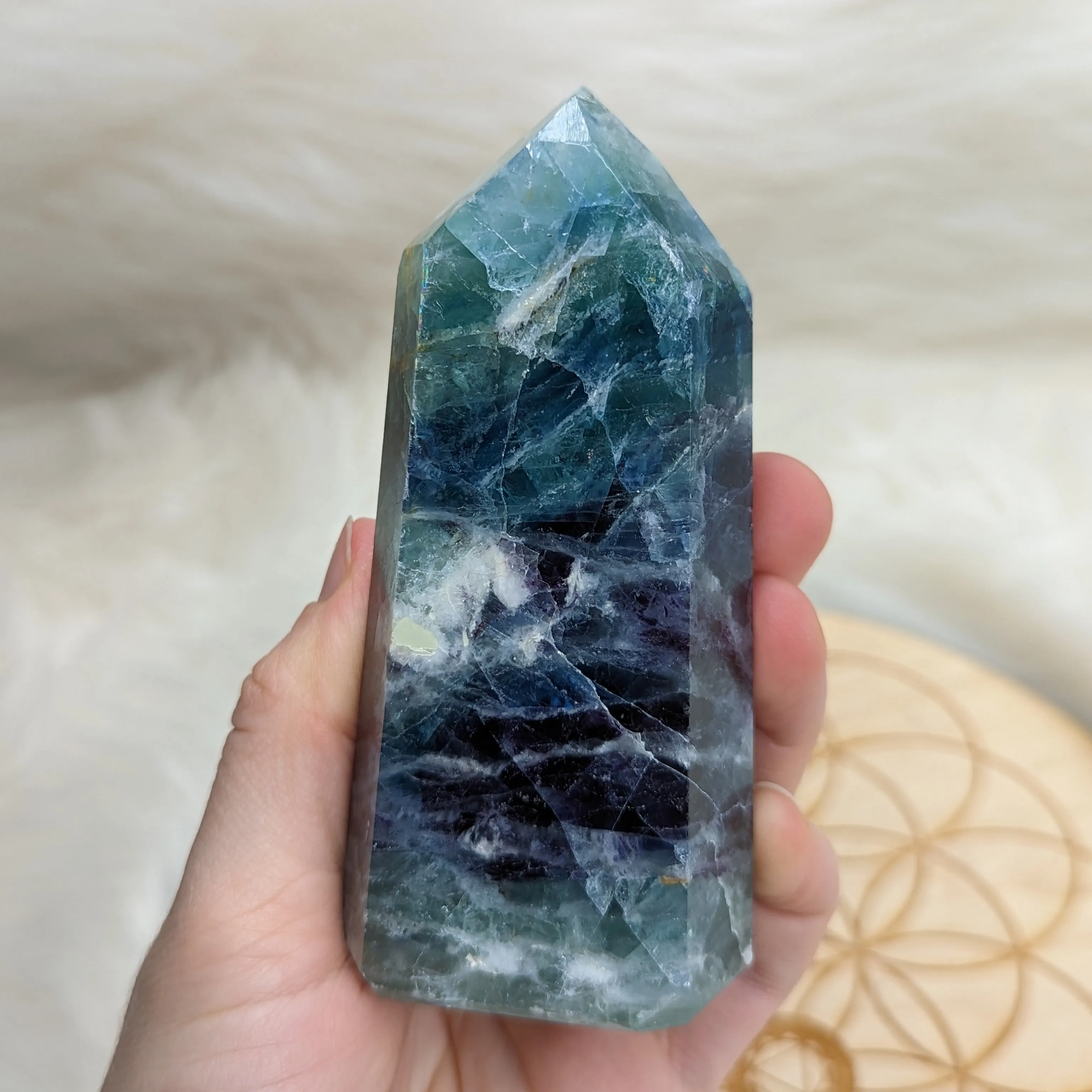 Rainbow Flourite Obelisk Carving ~ Stunning Bright Colors!